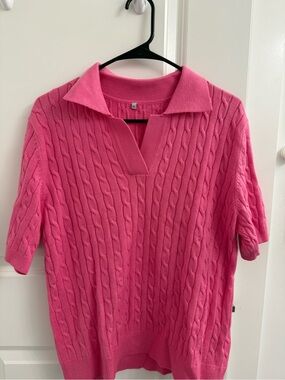 Amazon Women's Hot Pink Cable-Knit Polo Sweater